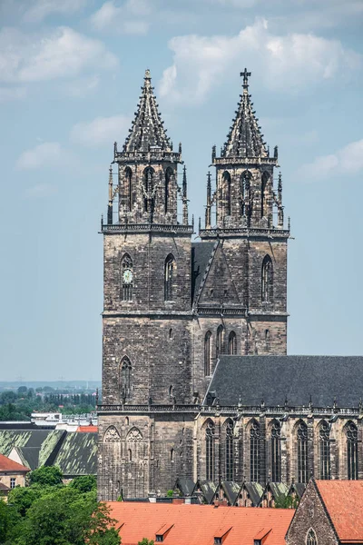 Cattedrale Magdeburgo Dall Alto Magdeburgo Germania Estate — Foto Stock