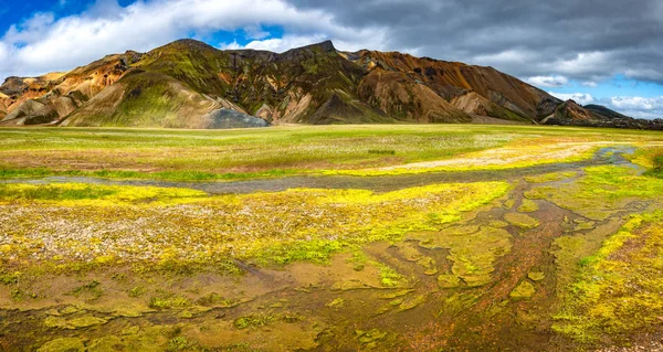 Belles Montagnes Volcaniques Colorées Landmannalaugar Islande Heure Été Panorama — Photo