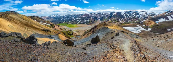 Bellissime Montagne Vulcaniche Colorate Landmannalaugar Islanda Ora Esatta Panorama — Foto Stock