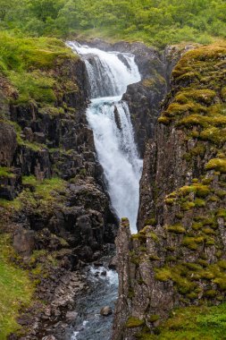Harika ve yüksek şelale Doğu İzlanda, yaz saati üzerinde Egilsstadir yakınındaki Fardagafoss