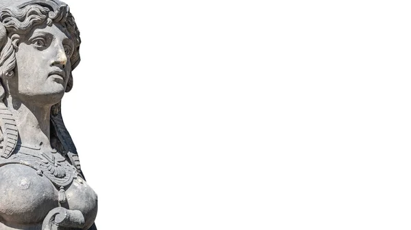 Yüzü Güzel Sfenks Beyaz Arka Plan Yapıştırma Alanı Sağ Tarafında — Stok fotoğraf
