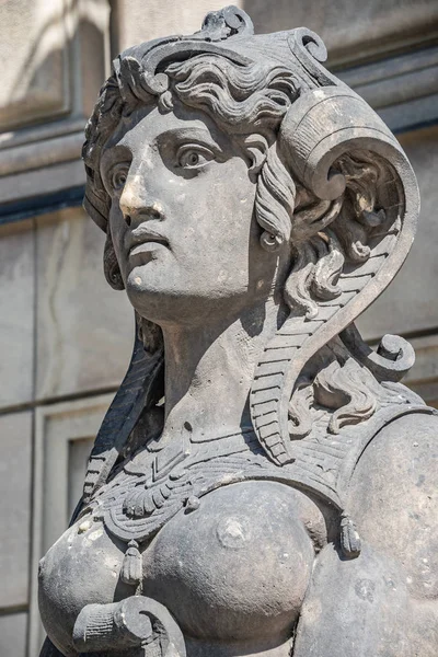 Estátua Bela Esfinge Centro Praga República Checa Retrato Detalhes — Fotografia de Stock