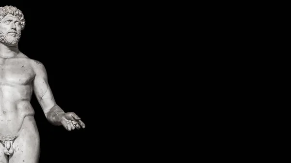 Элемент Статуи Греческого Обнаженного Нобелевского Человека Указательной Рукой Изолированный Черном — стоковое фото