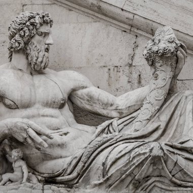 Neptune Piazza del Campidoglio, Roma, İtalya, dramatik manzara, portre, ayrıntıları adlı heykeli