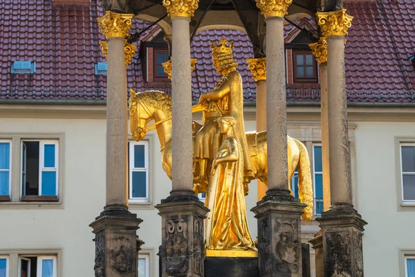 Złoty Posąg Konny Magdeburger Reiter Król Rycerz Magdeburg Niemcy Zbliżenie — Zdjęcie stockowe