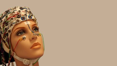 Düz arka plan, ayrıntılar, kavram, Eeg şapkalı güzel kadın manken