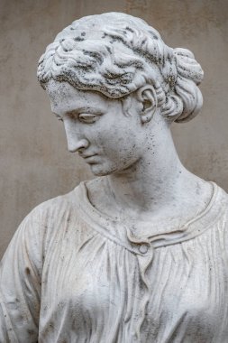Eski bir çiçek, Potsdam, Almanya ile şehvetli Yunan Rönesans dönemi kadın heykeli