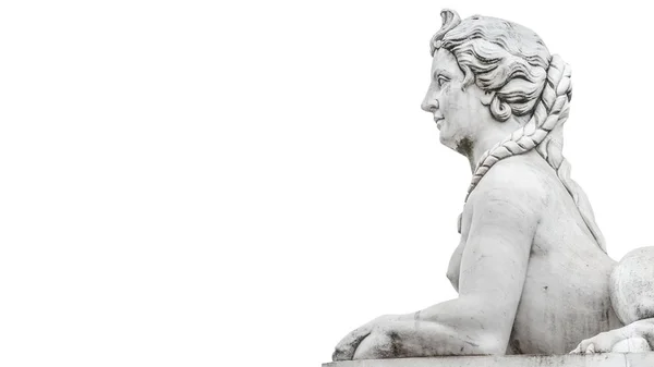 Άγαλμα Σφίγγας Όμορφο Στο Κέντρο Του Πότσνταμ Απομονωθεί Λευκό Φόντο — Φωτογραφία Αρχείου