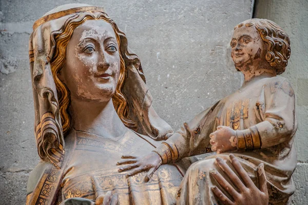 Ancient Statue Maria Chris Baby Her Hands Magdeburg Germany — Stock Photo, Image