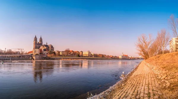 Gorgeous Sunset Magdeburg Downtown Winter Germany — Stock Photo, Image