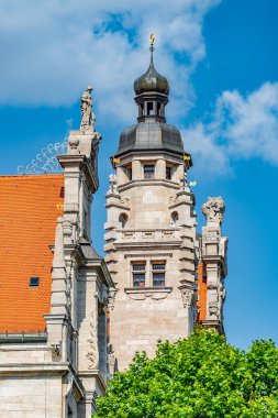 Leipzig, downtow bina belediye binasının mimari elemanlar
