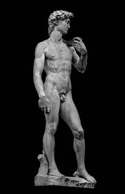 Piazza Della Signoria izole siyah arka plan, İtalya Floransa'da, yakışıklı ve güçlü David heykeli
