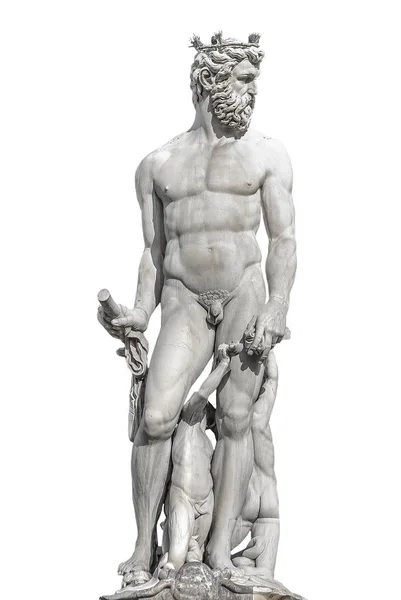 Statua Del Potente Nettuno Firenze Isolata Sfondo Bianco — Foto Stock