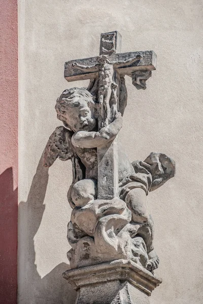 Staré Zdi Náboženské Socha Velkolepý George Basilica Praze Česká Republika — Stock fotografie