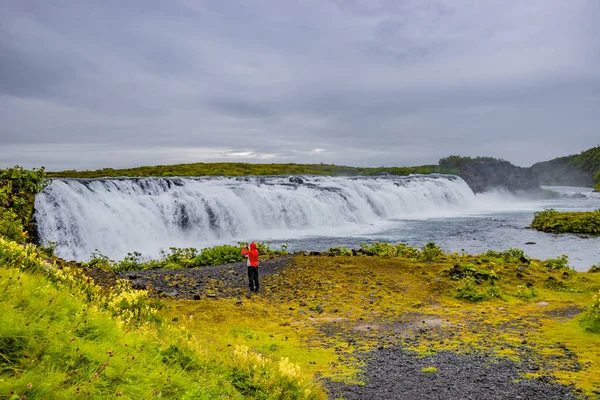 Belle Large Sauvage Cascade Faxafoss Dans Est Sud Islande Près — Photo