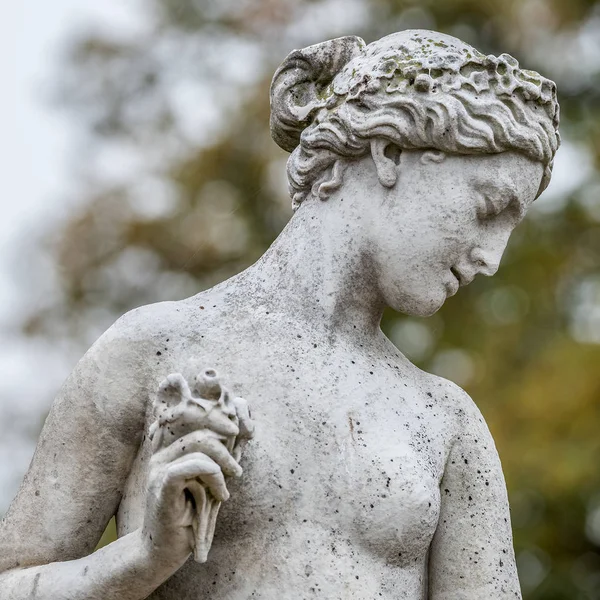 Estátua de sensual nu grego renascimento era mulher com flores — Fotografia de Stock