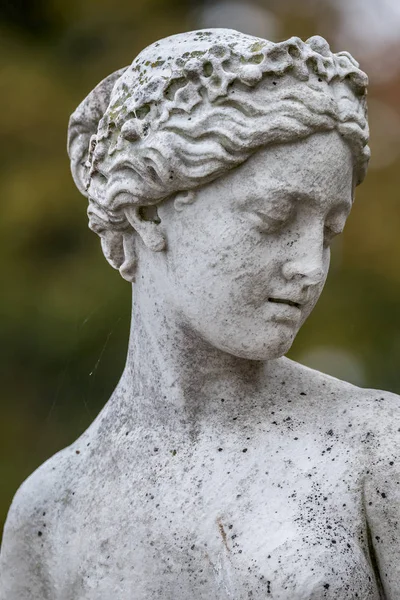 Estátua de sensual nu grego renascimento era mulher com flores — Fotografia de Stock