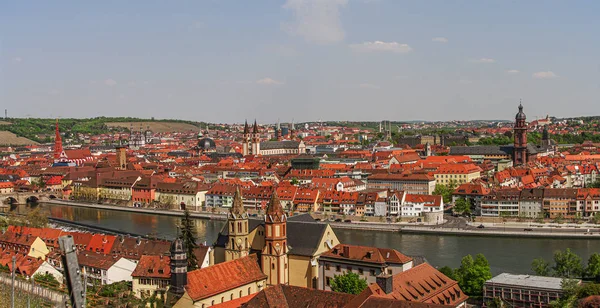Panoramic bird view of Wurzburg downtown, old city and center, B