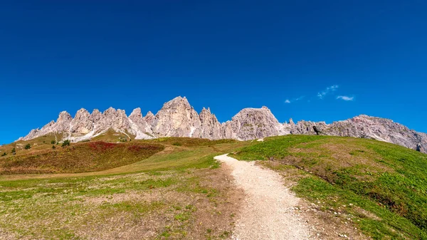 Panoramic view of magical Dolomite peaks of Pize da Cir, Passo — стокове фото