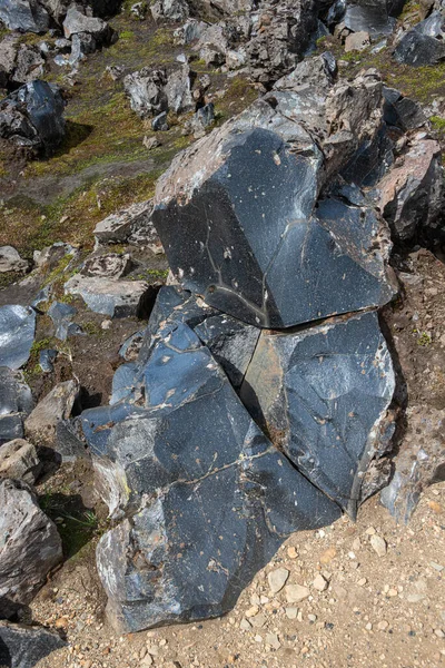 Roca Vidrio Volcánico Conocida Como Obsidiana Que Encuentra Campos Lava — Foto de Stock