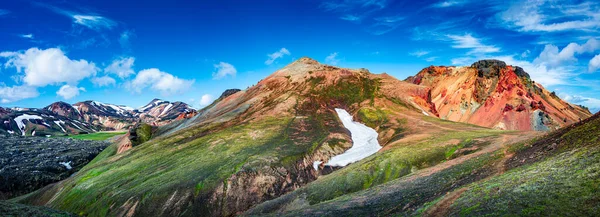 Panoramic True Icelandic Landscape View Colorful Rainbow Volcanic Landmannalaugar Mountains — Stock Photo, Image