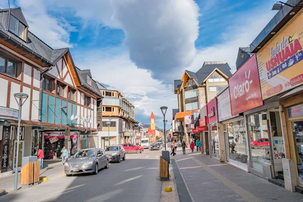 Ushuaia Centrum Farverigt Turistcenter Med Butikker Restauranter Tierra Del Fuego - Stock-foto