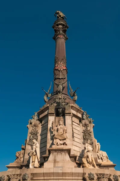 Estatuto Columna Cristóbal Colón Barcelona España Hora Verano — Foto de Stock