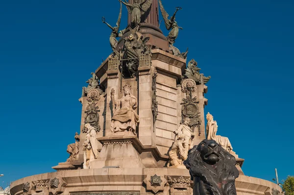 Estatuto Columna Cristóbal Colón Barcelona España Hora Verano —  Fotos de Stock