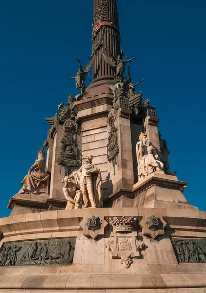 Christophe Colomb Colonne Statut Barcelone Espagne Heure Été — Photo