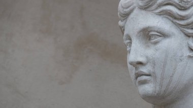 Almanya 'nın Potsdam kentindeki tarihi şehir parkındaki İtalyan ya da Yunan Rönesans döneminden kalma heykel portresi, ayrıntılar, yakın plan.