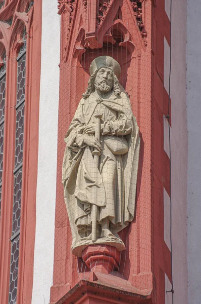 Alte Wandskulptur Eines Mönchs Der Hauptfassade Der Marienkapelle Der Historischen — Stockfoto