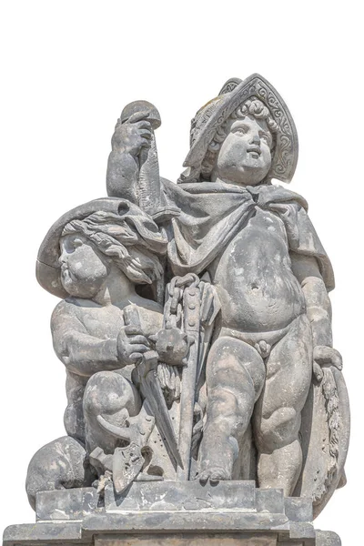 Gammal Staty Barn Klädd Som Romerska Soldater Isolerad Vit Bakgrund — Stockfoto