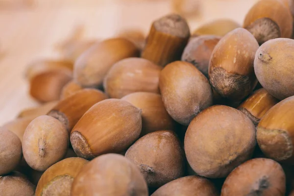 Haufen Nusse Haselnusse Ganze Nüsse Corylus Avellana Makroaufnahme Nahaufnahme — Stockfoto