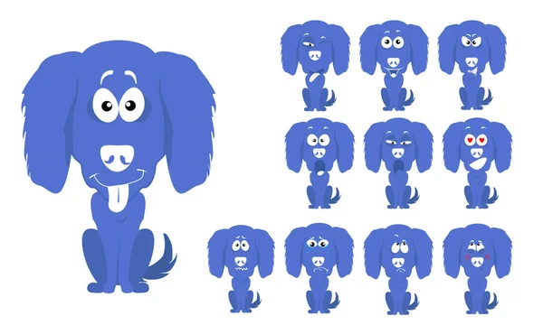Cute, komik çizgi film küçük mavi köpek yüz ifadeleri ile vektör çizim kümesi