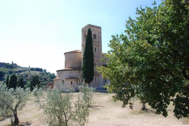 Abbey Sant'Antimo - Montalcino, Siena, Toskana, İtalya, Eylül 08 2009.