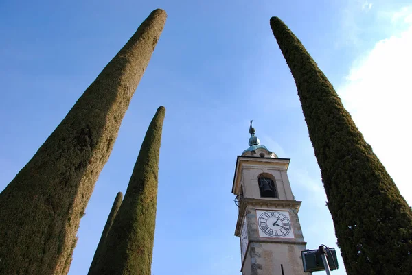 Torre Sineira Igreja Sant Abbondio Gentilino Collina Oro Cantão Ticino — Fotografia de Stock