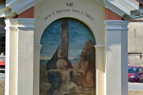 Capelas Crucis Igreja Sant Abbondio Gentilino Collina Oro Cantão Ticino — Fotografia de Stock