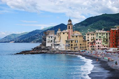 Cityscape Camogli, Genova, Liguria, İtalya, 14 Haziran 2018.