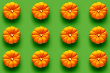 Calabaza naranja sobre fondo verde