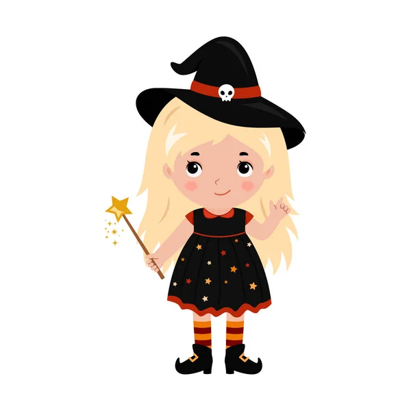 Очаровательная маленькая ведьма. Костюм на Хэллоуин. Вектор . — стоковый вектор