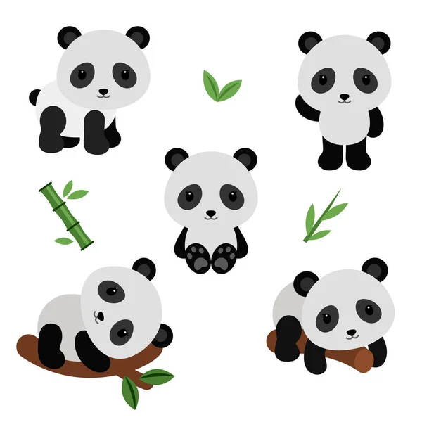 Schattige Panda's in vlakke stijl. — Stockvector