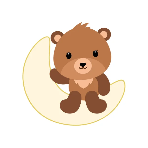 Urso de peluche bonito dos desenhos animados na lua —  Vetores de Stock