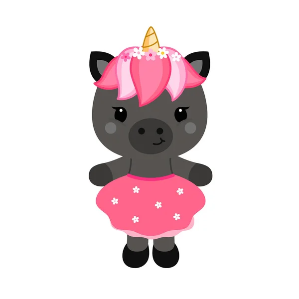 Vector cartoon unicorn girl in pink dress. — Stock Vector