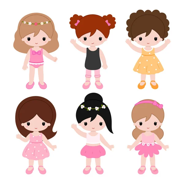 Chicas lindas jugando en la naturaleza. Clipart de verano. Vector . — Archivo Imágenes Vectoriales