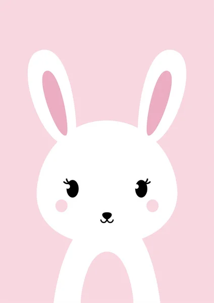 Wit konijn op roze achtergrond. Platte ontwerp. Perfect voor kunst aan de muur of andere behoeften. Vectorillustratie. — Stockvector