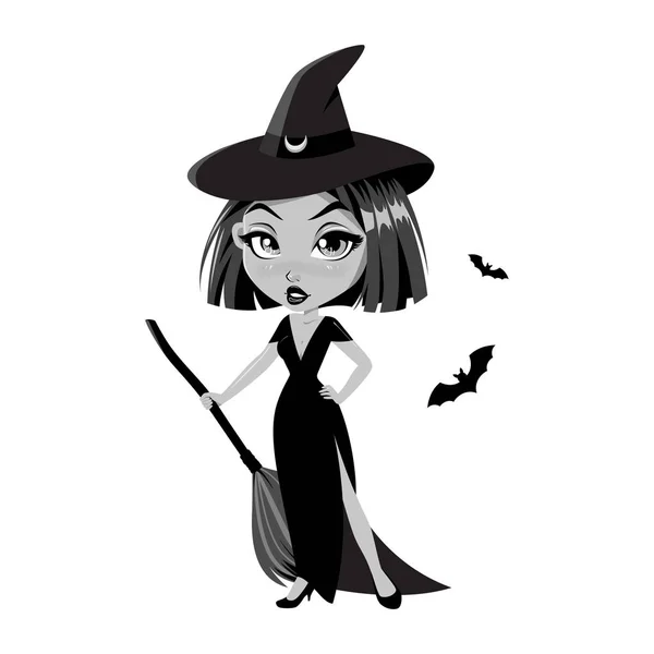 Очаровательная маленькая ведьма. Костюм на Хэллоуин. Вектор . — стоковый вектор
