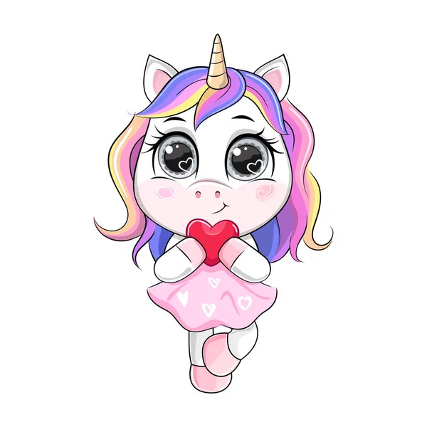 Vector de dibujos animados unicornio en vestido de celebración del corazón . — Archivo Imágenes Vectoriales