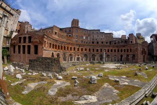 Antigo Edifício Foro Traiano Vista Fisheye — Fotografia de Stock