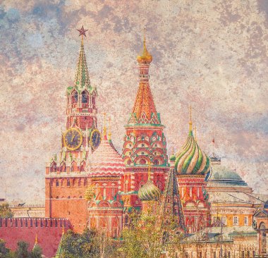 Moskova Kremlin Spasskaya Kulesi kare tonda görüntü