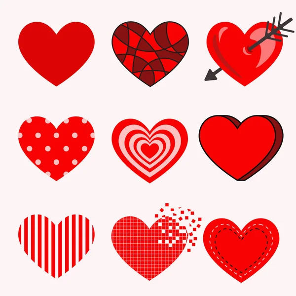Farklı bir şekilde kırmızı kalplerin vektör kümesi